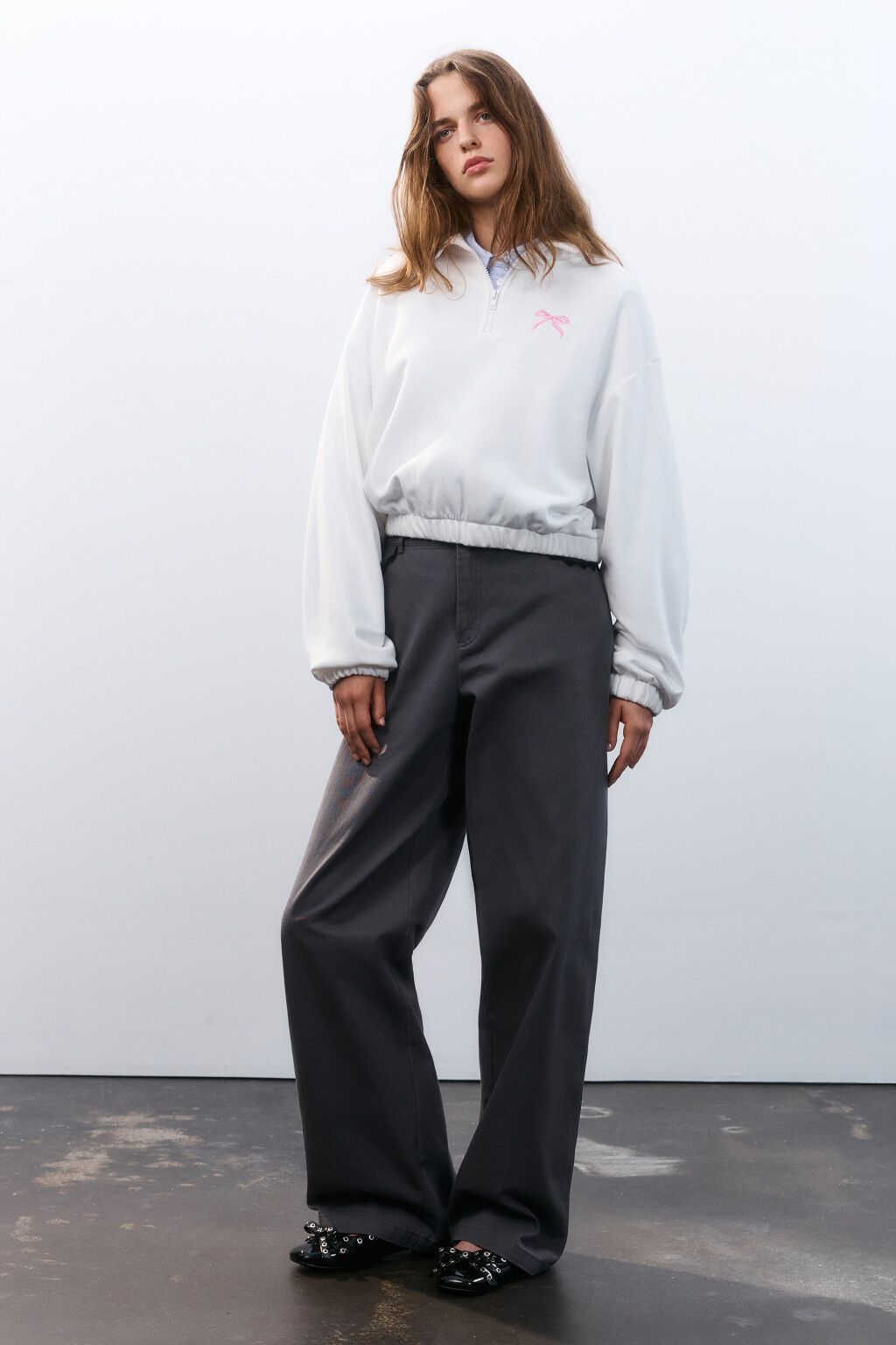 Толстовка half zip с вышивкой - цвет белый - 4