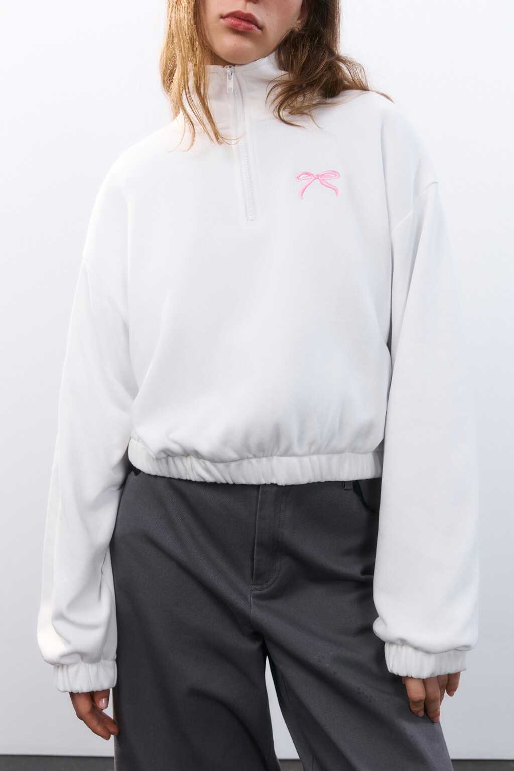 Толстовка half zip с вышивкой - цвет белый - 5