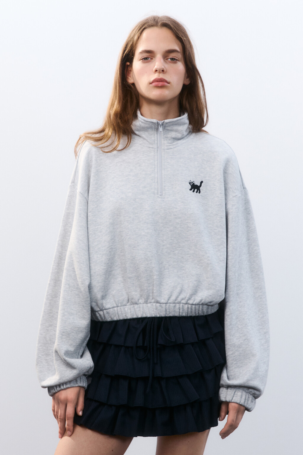 Толстовка half zip с вышивкой - цвет серый - 2