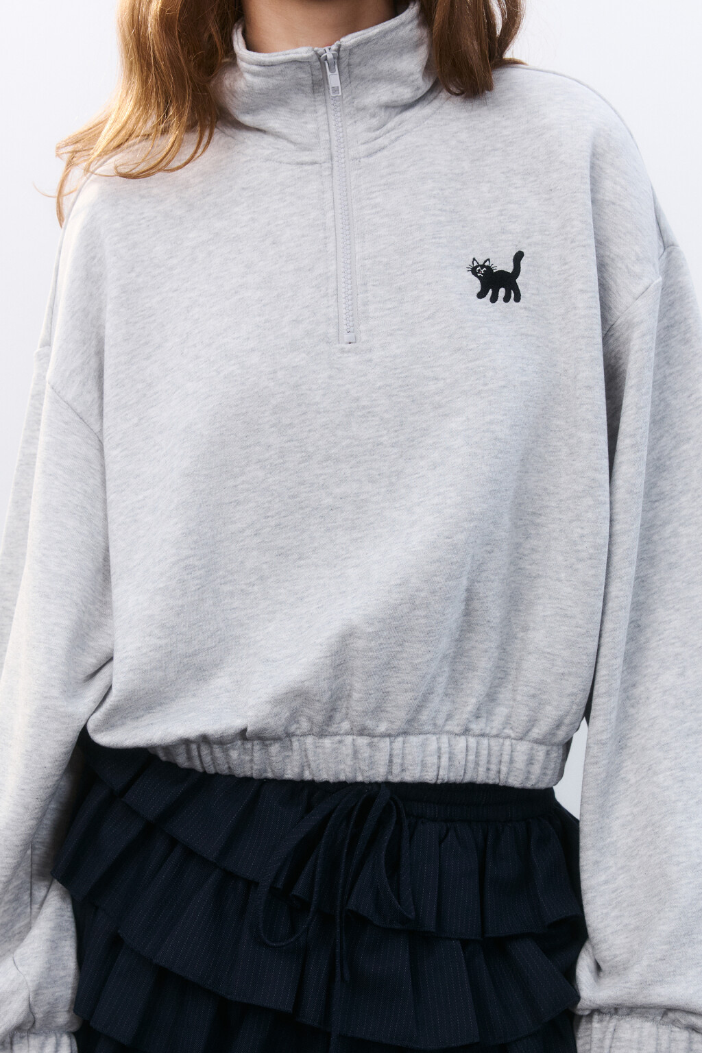 Толстовка half zip с вышивкой - цвет серый - 5