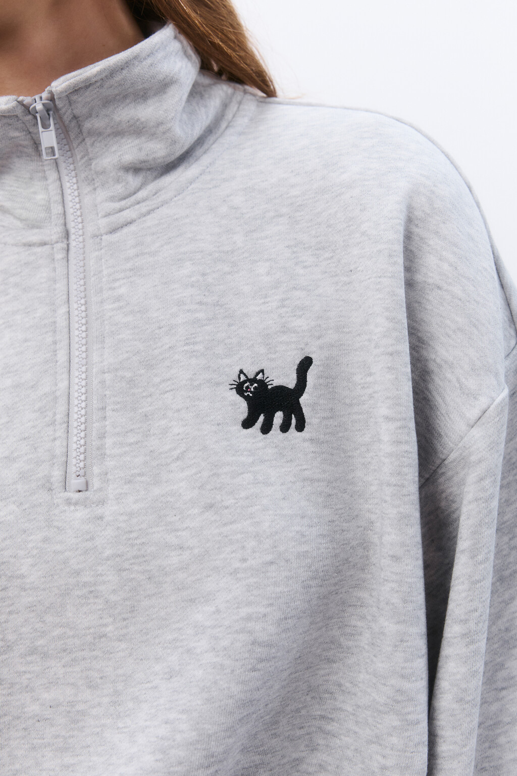 Толстовка half zip с вышивкой - цвет серый - 6