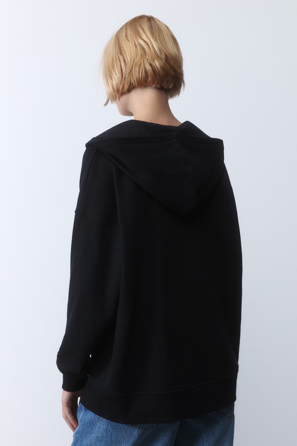 Худи-зипка oversize из футера с капюшоном - цвет черный - 3