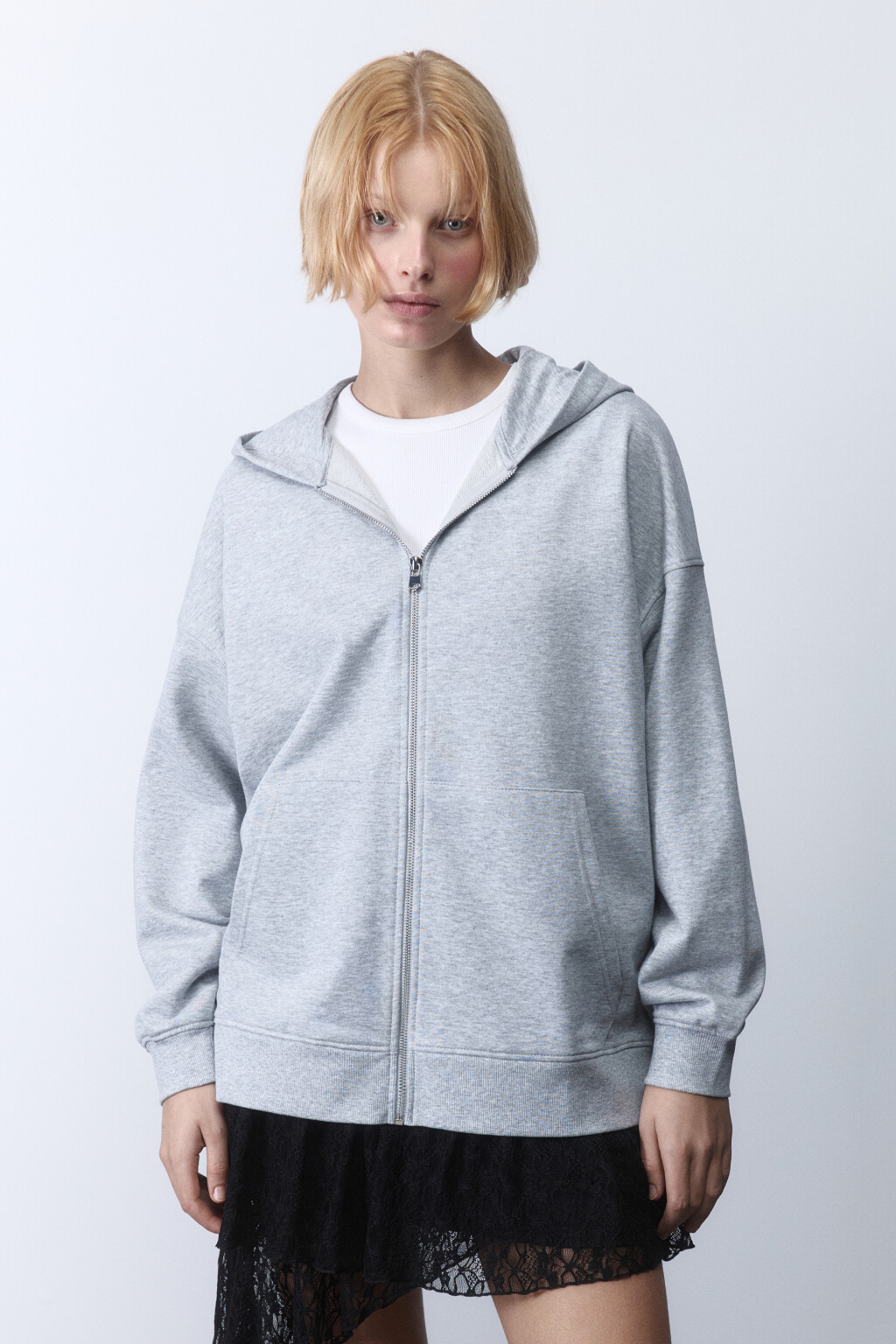 Худи-зипка oversize из футера с капюшоном - цвет серый - 3