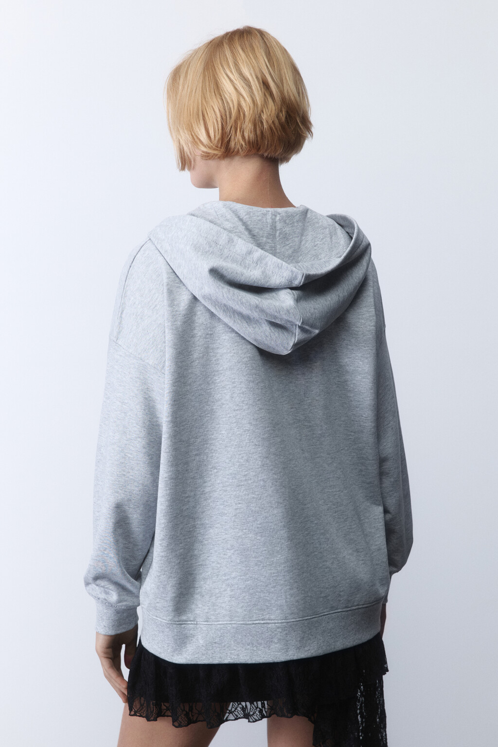 Худи-зипка oversize из футера с капюшоном - цвет серый - 4