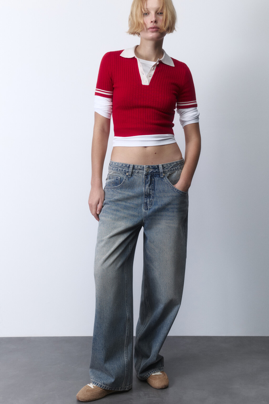 Джинсы baggy fit с низкой посадкой - цвет синий - 1