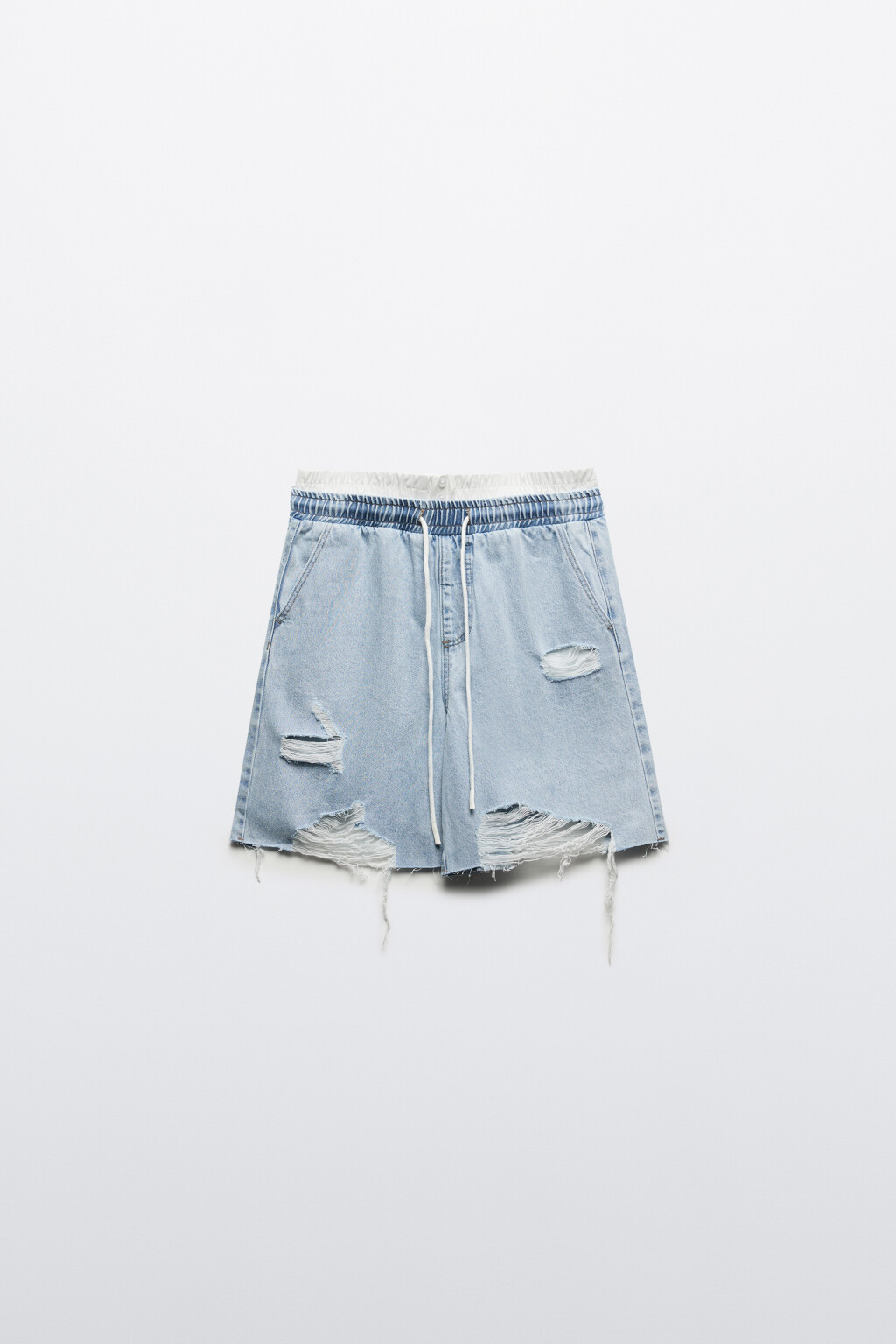 Шорты джинсовые рваные с бельевым поясом - цвет голубой - 8
