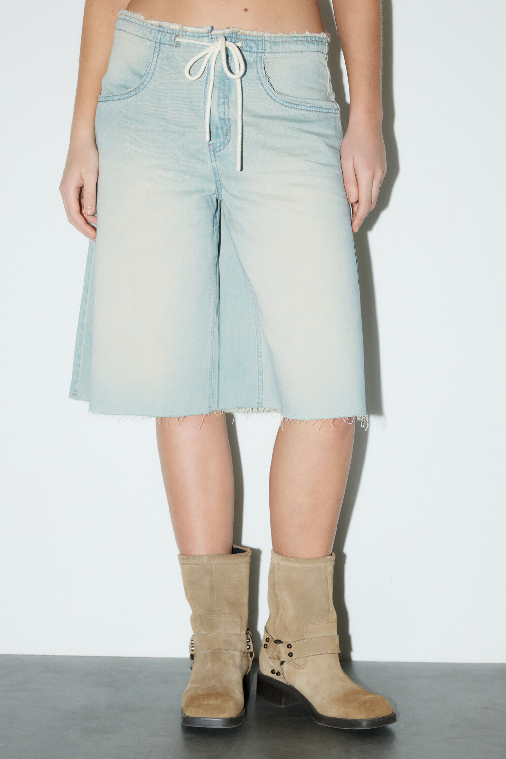 Джортсы с открытыми срезами и шнурком в поясе - цвет синий - 2