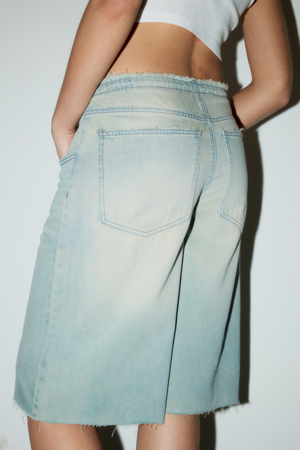 Джортсы с открытыми срезами и шнурком в поясе - цвет синий - 5