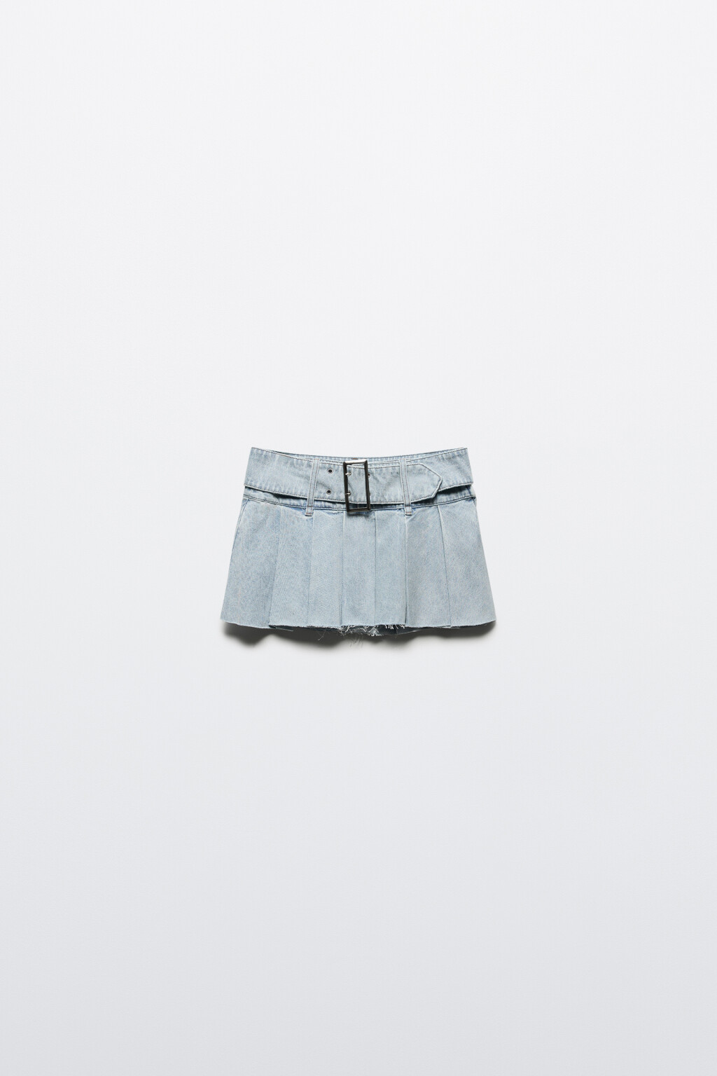 Юбка мини джинсовая в складку с ремнем - цвет голубой - 7