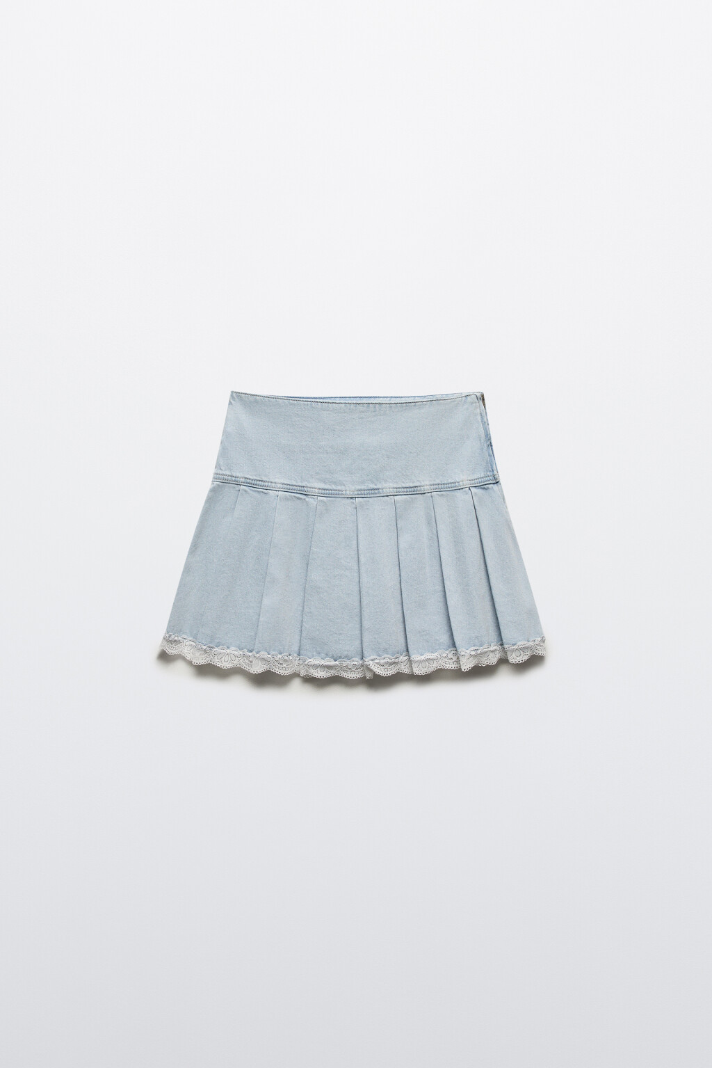 Юбка джинсовая плиссированная с кружевом - цвет голубой - 8