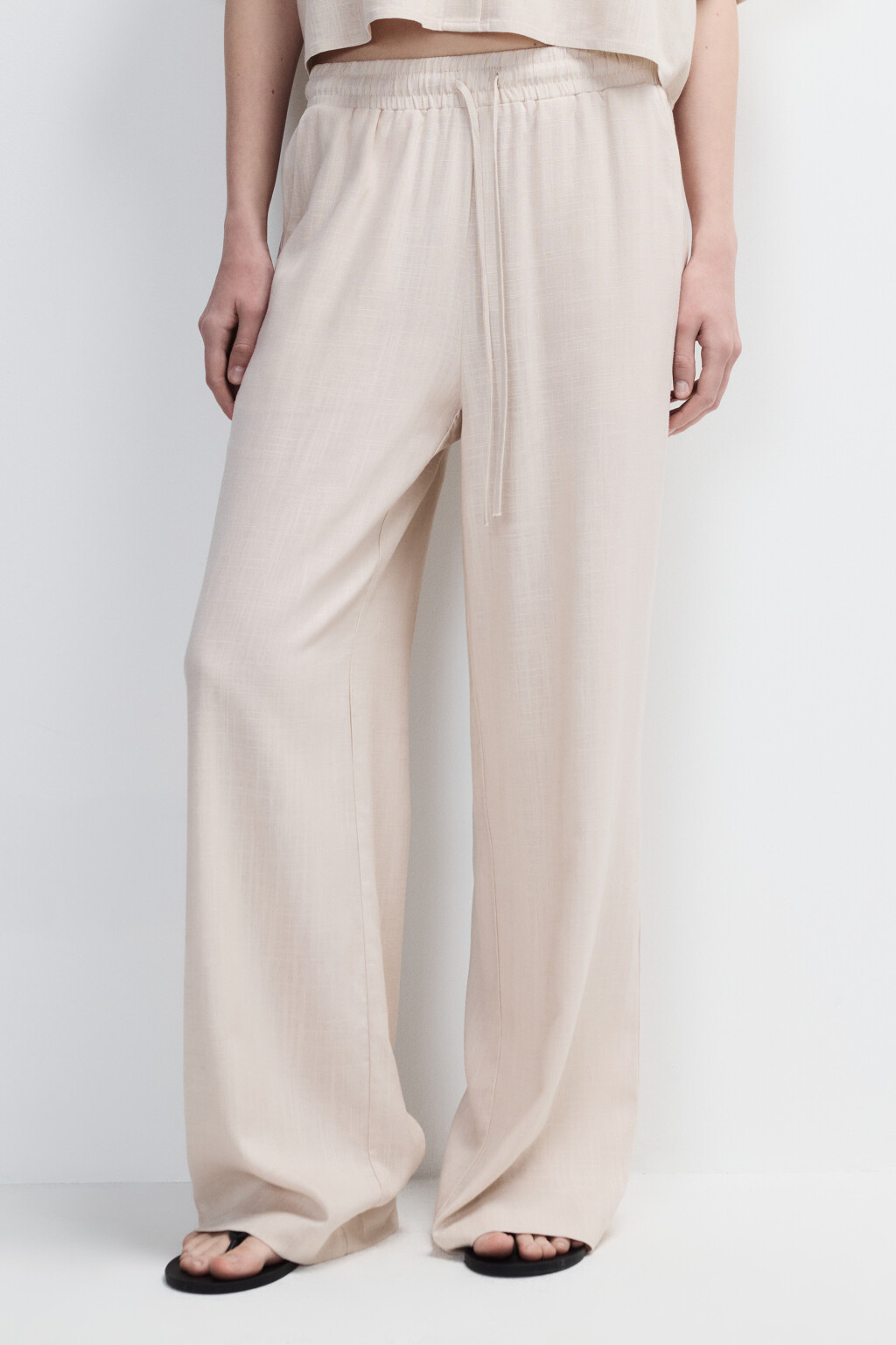 Брюки широкие из вискозы и льна - цвет бежевый - 2