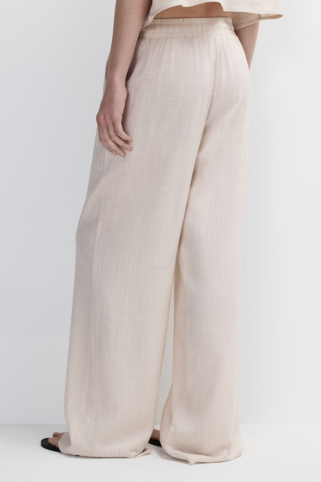 Брюки широкие из вискозы и льна - цвет бежевый - 3