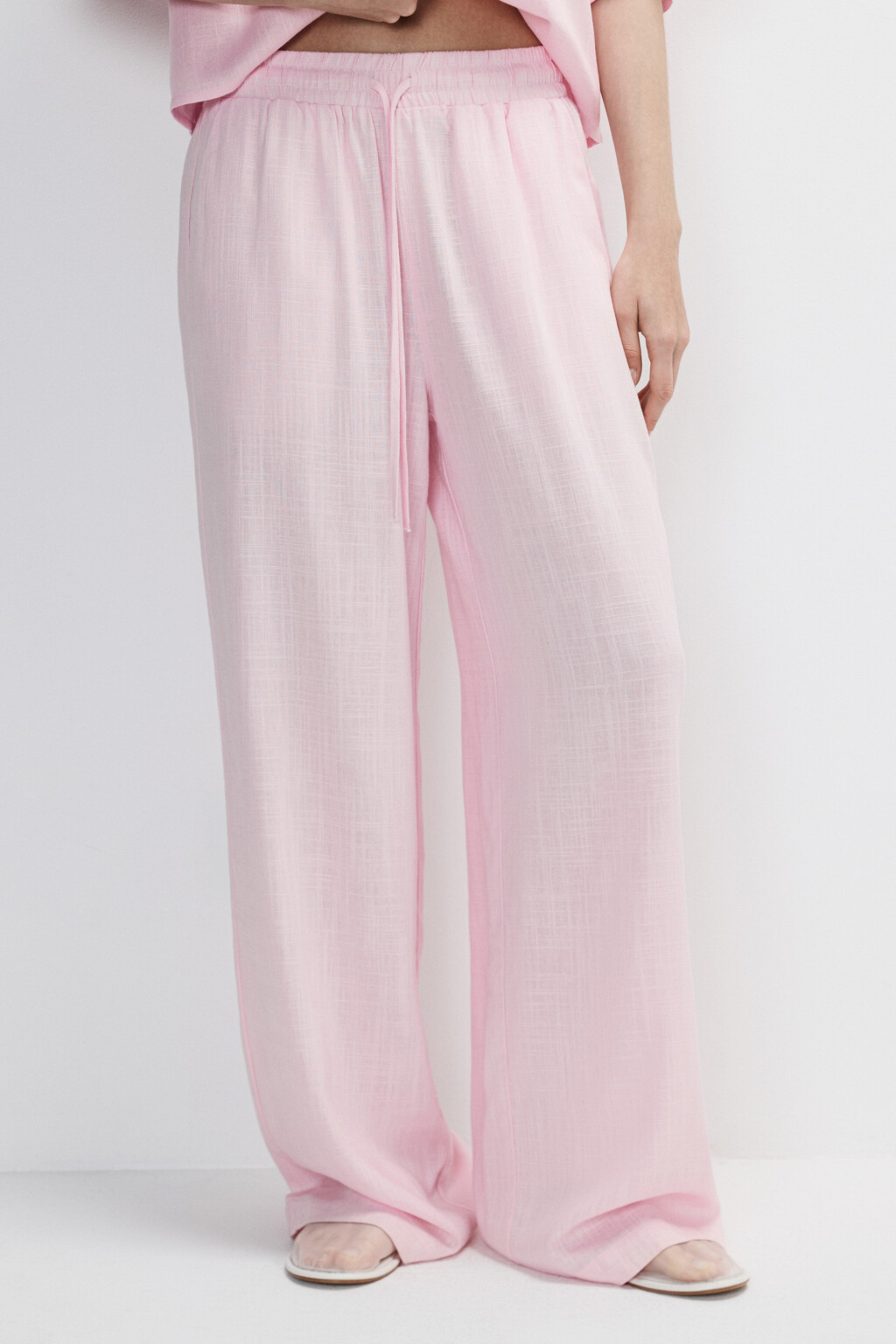 Брюки широкие из вискозы и льна - цвет розовый - 3