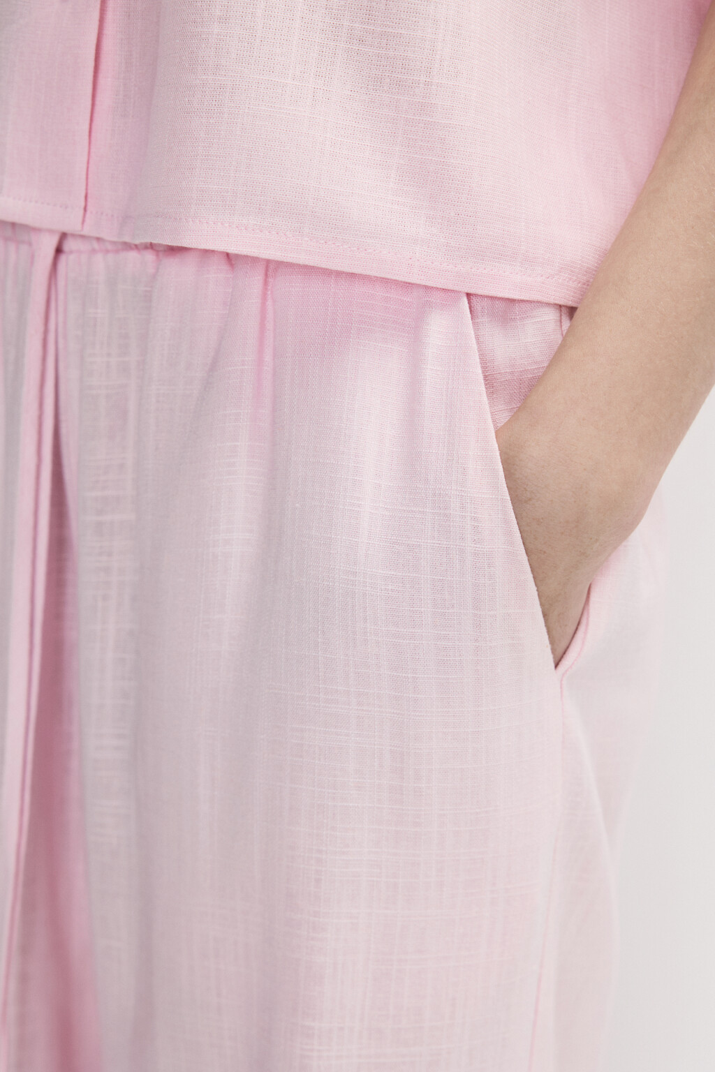 Брюки широкие из вискозы и льна - цвет розовый - 7