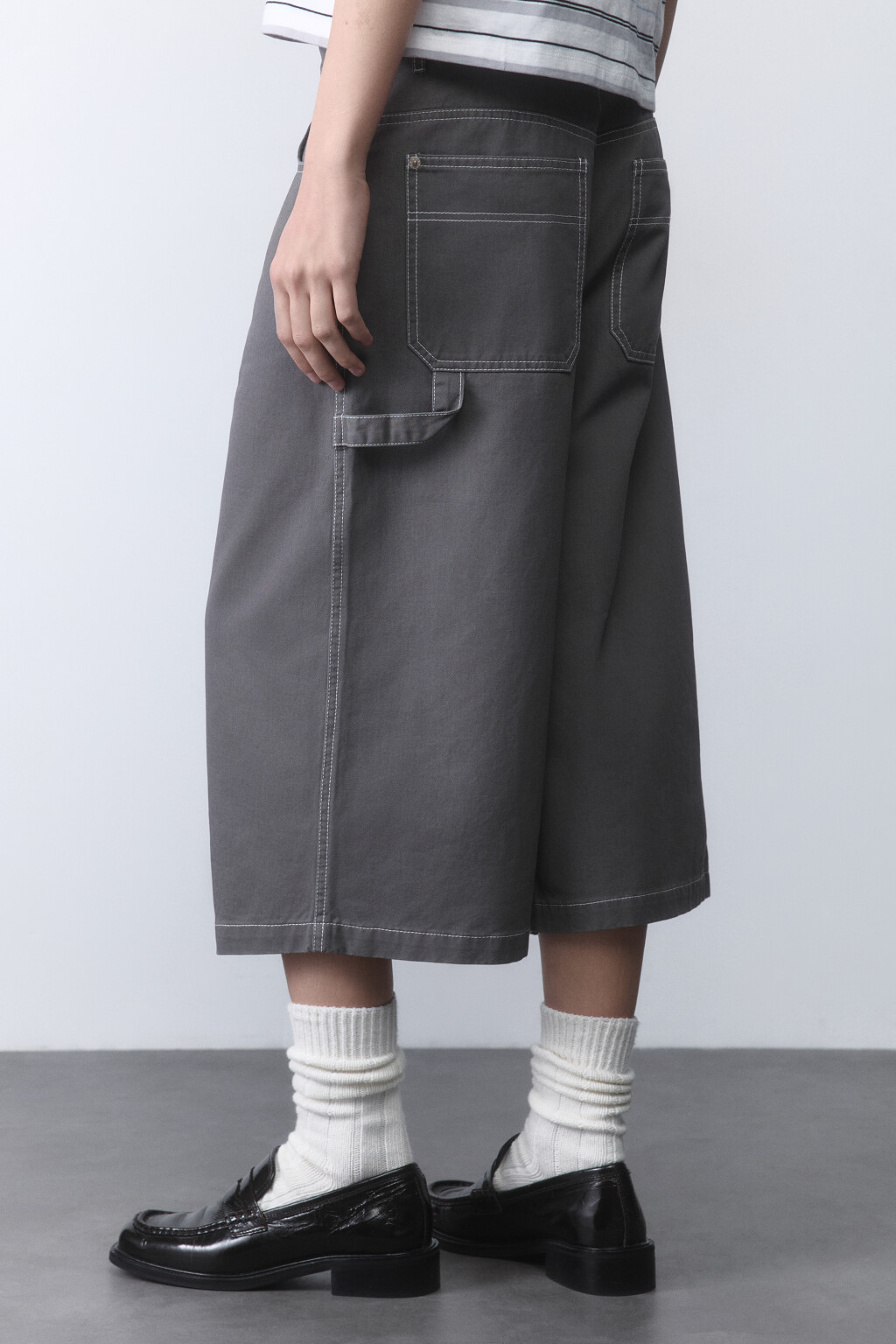 Брюки-кюлоты хлопковые с низкой посадкой - цвет серый - 3