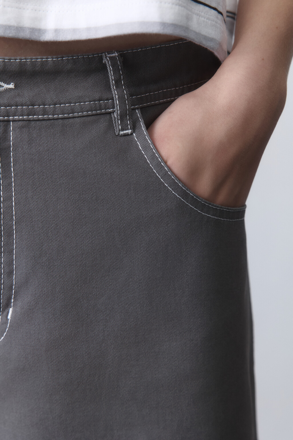 Брюки-кюлоты хлопковые с низкой посадкой - цвет серый - 6