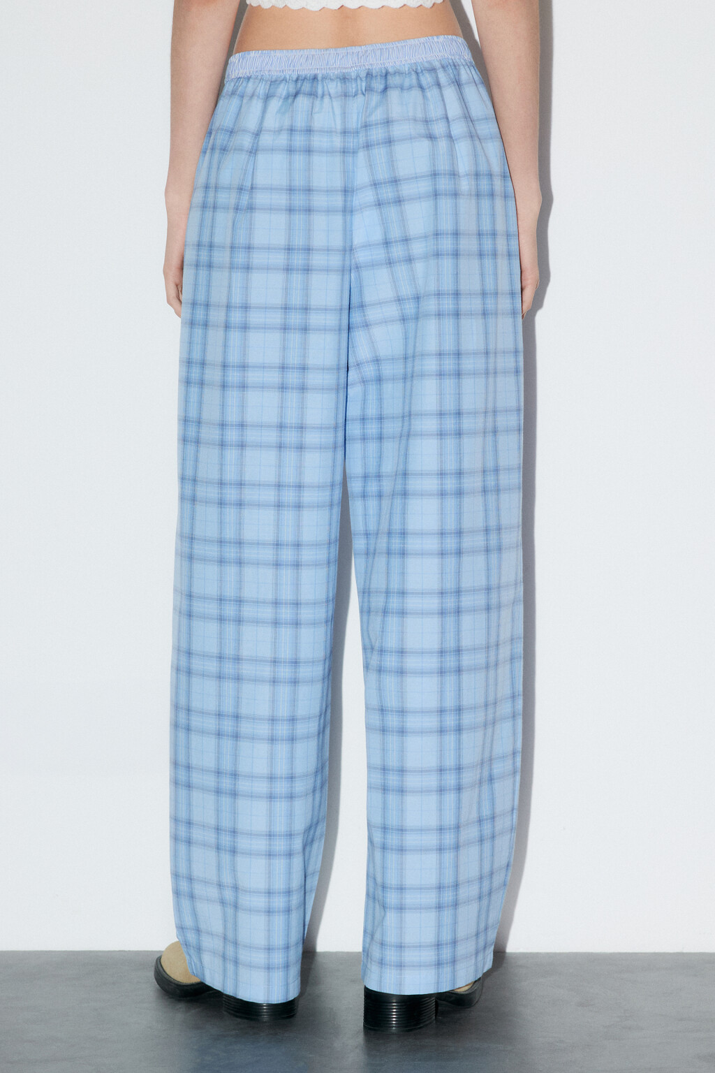 Брюки в клетку с бельевым поясом - цвет синий - 3