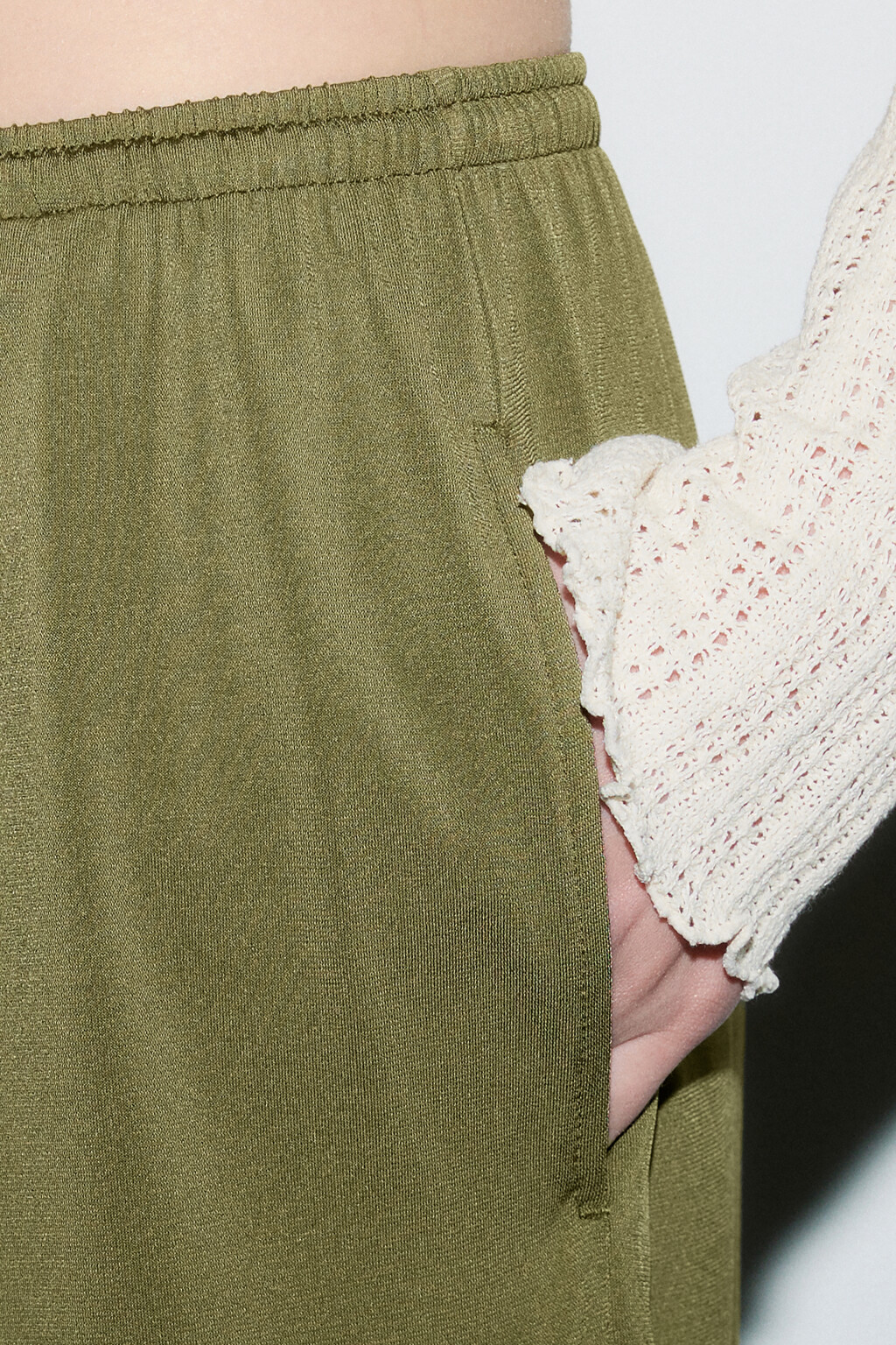 Брюки-кюлоты широкие с поясом-резинкой - цвет зеленый - 7