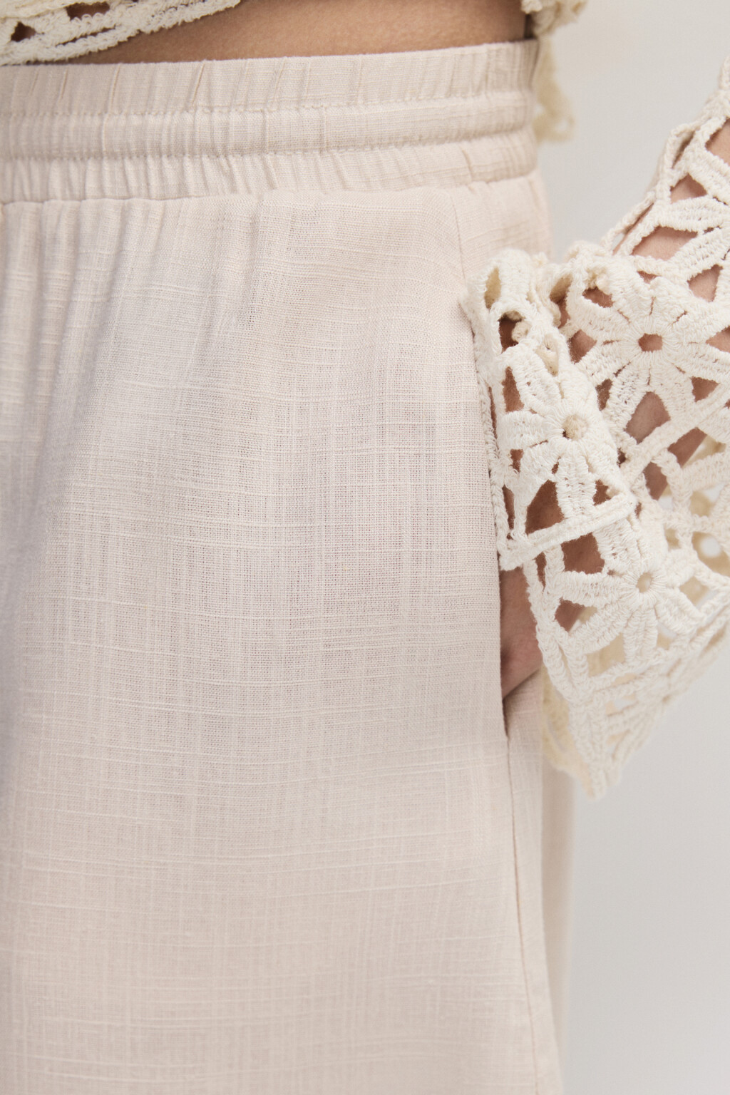 Шорты на завязках из вискозы и льна - цвет бежевый - 6