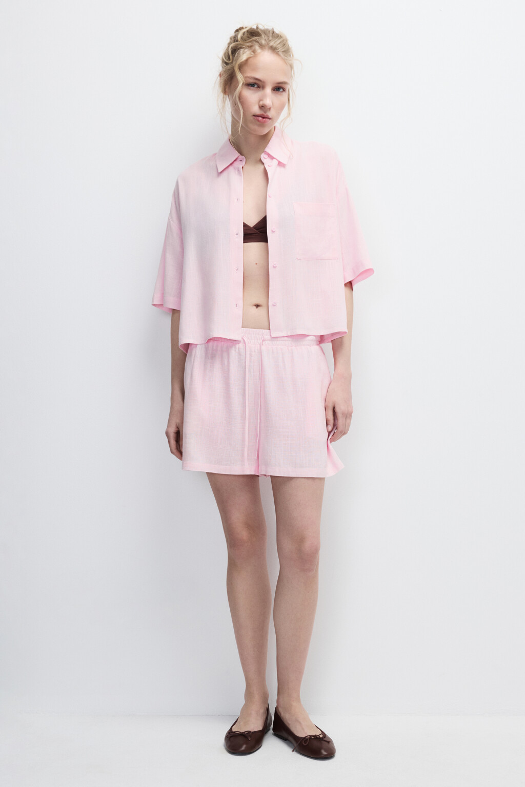 Шорты на завязках из вискозы и льна - цвет розовый - 5