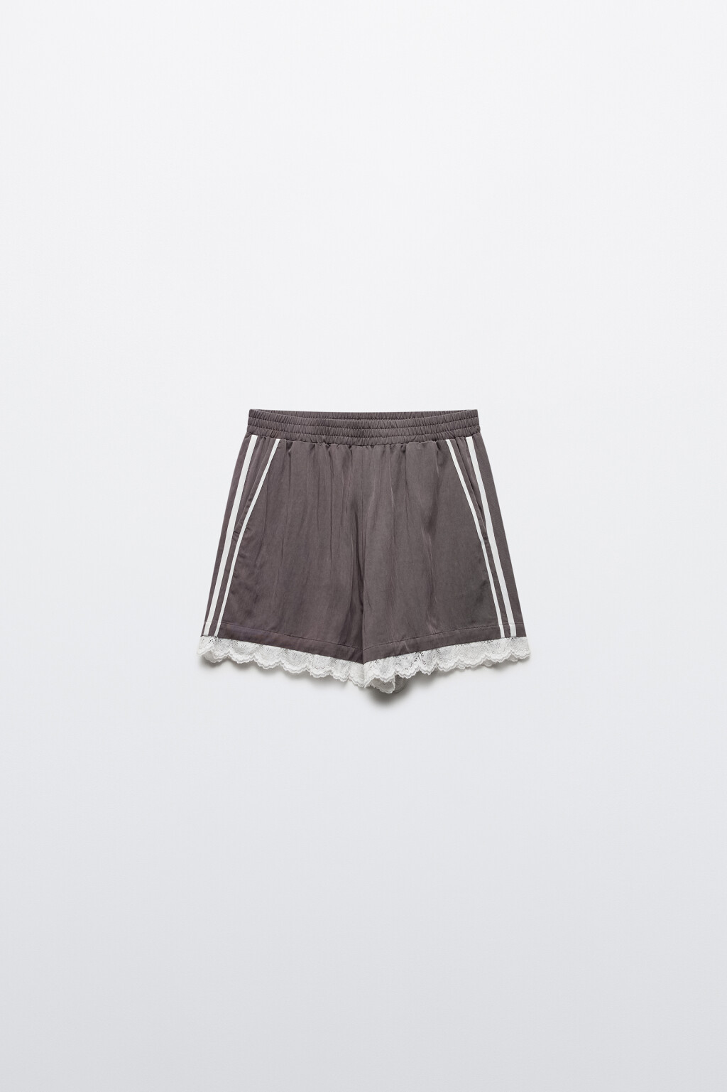 Шорты мини с лампасами и кружевом - цвет серый - 8