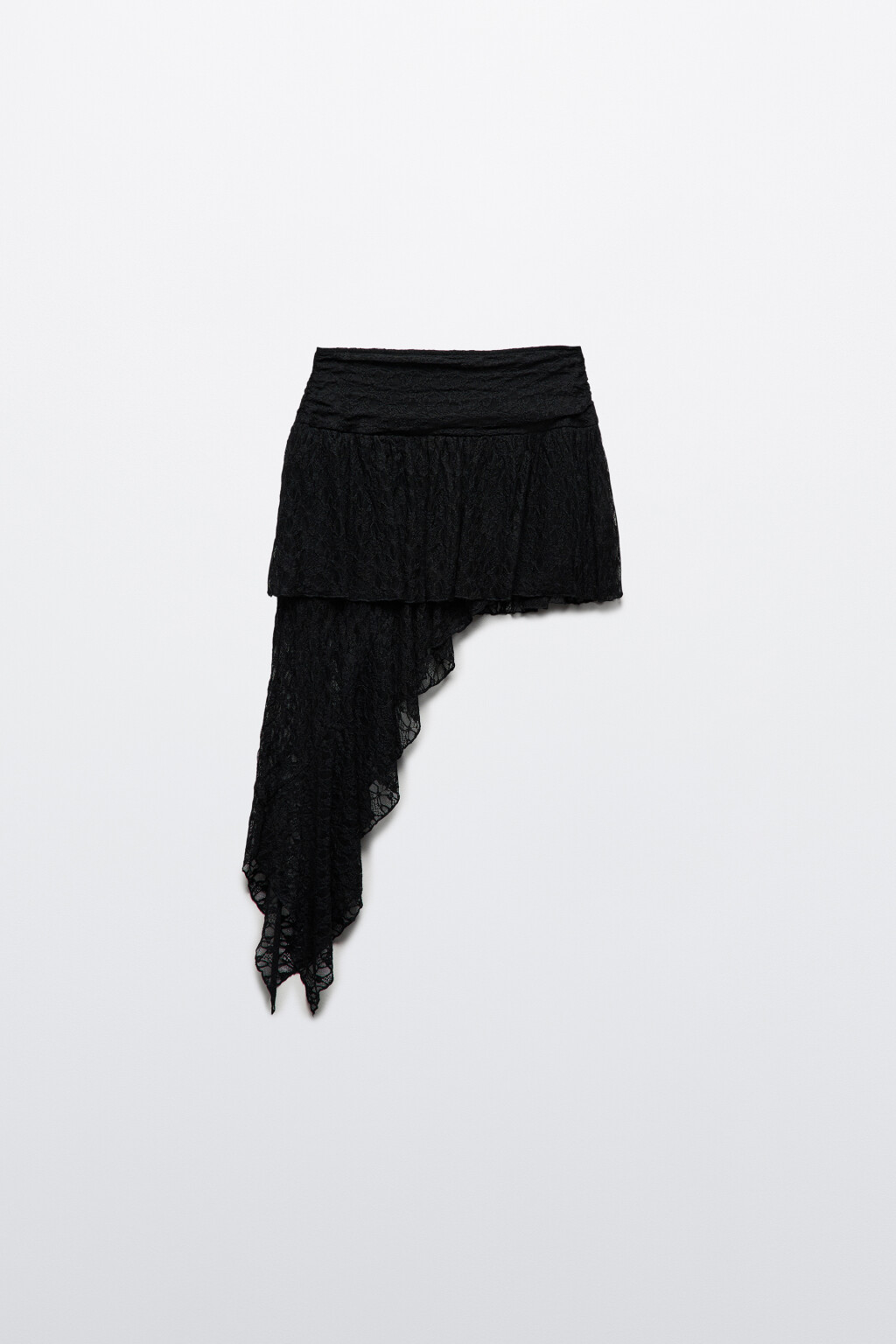 Юбка мини кружевная с асимметричным воланом - цвет черный - 7