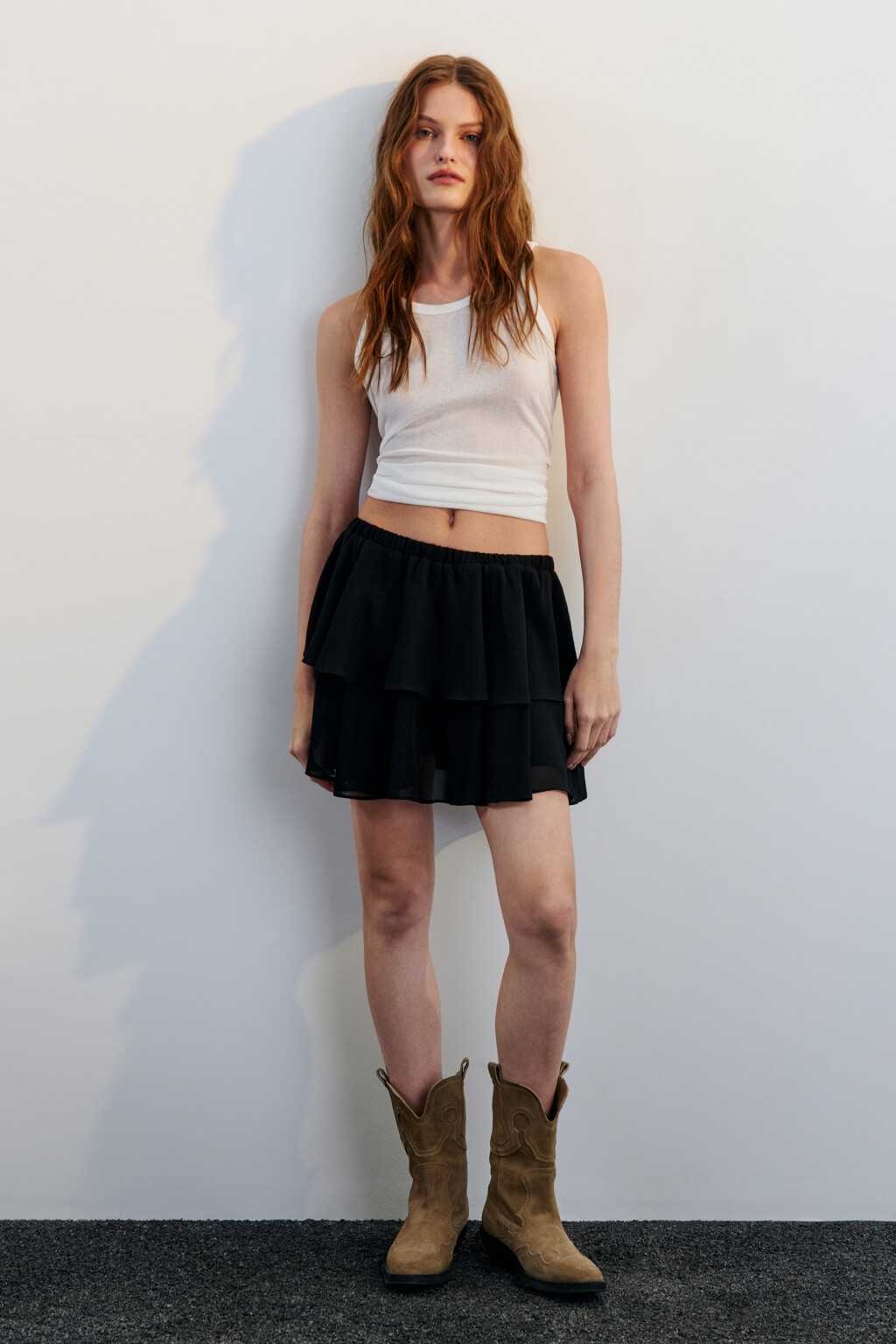 Юбка мини шифоновая с воланом - цвет черный - 5