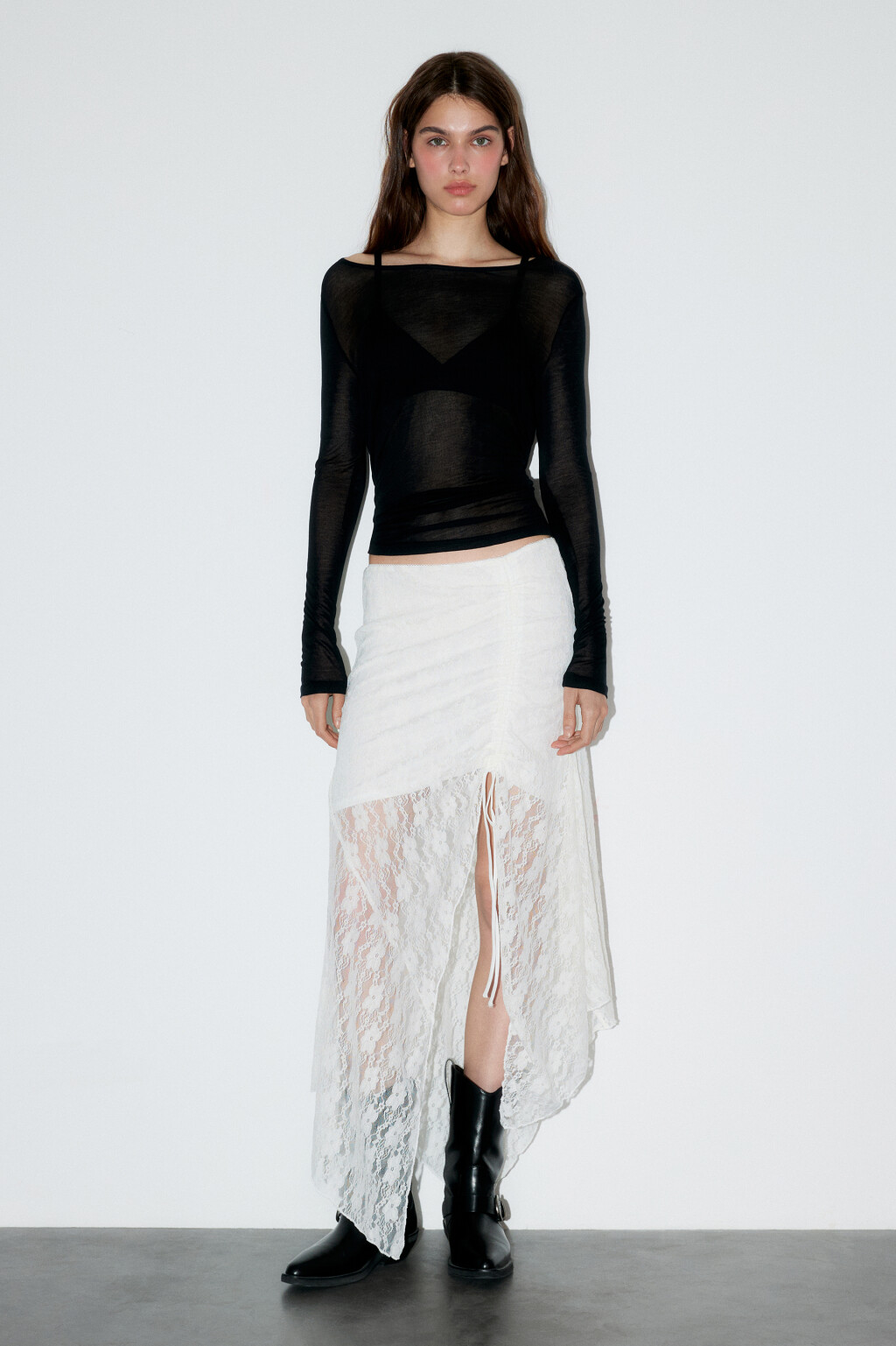 Юбка миди кружевная с драпировкой - цвет молочный - 5