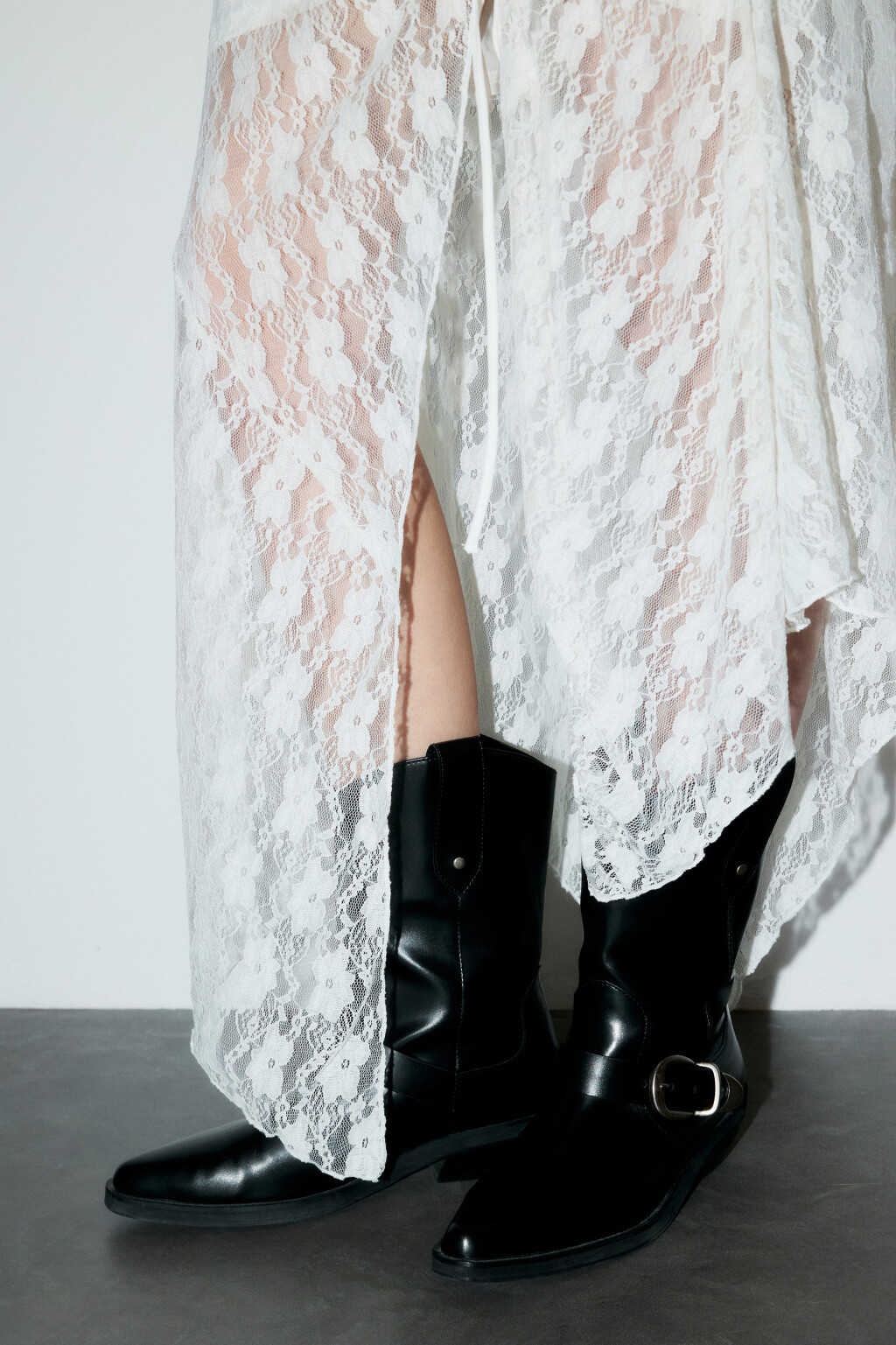 Юбка миди кружевная с драпировкой - цвет молочный - 7