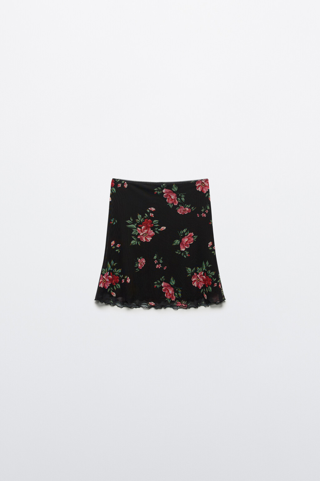Юбка мини из сетки с принтом и кружевом - цвет черный - 8