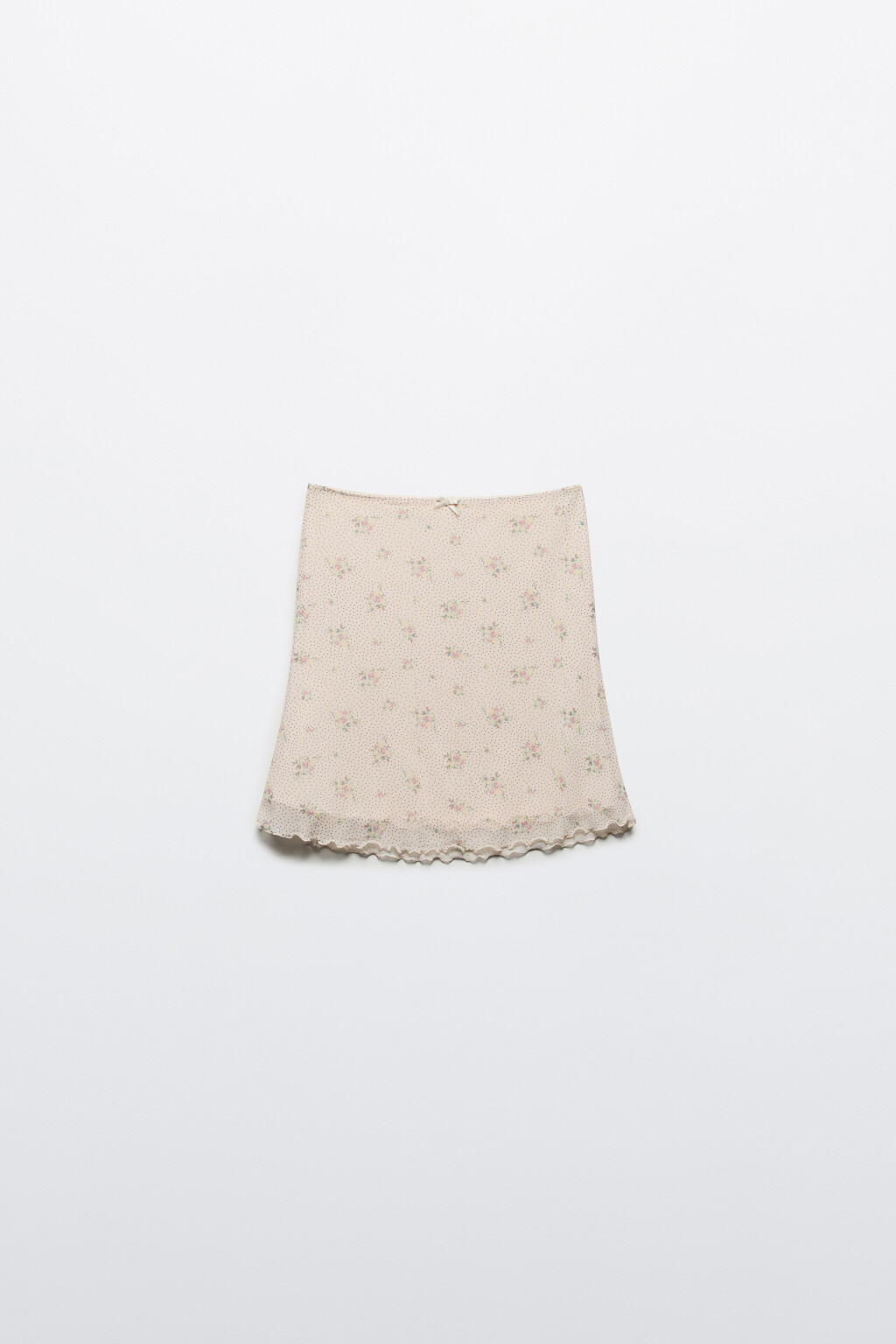 Юбка мини из сетки с принтом и кружевом - цвет бежевый - 9