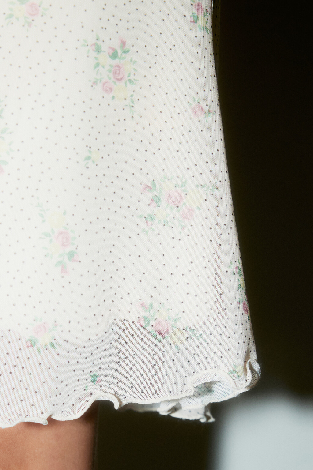 Юбка мини из сетки с принтом и кружевом - цвет бежевый - 8