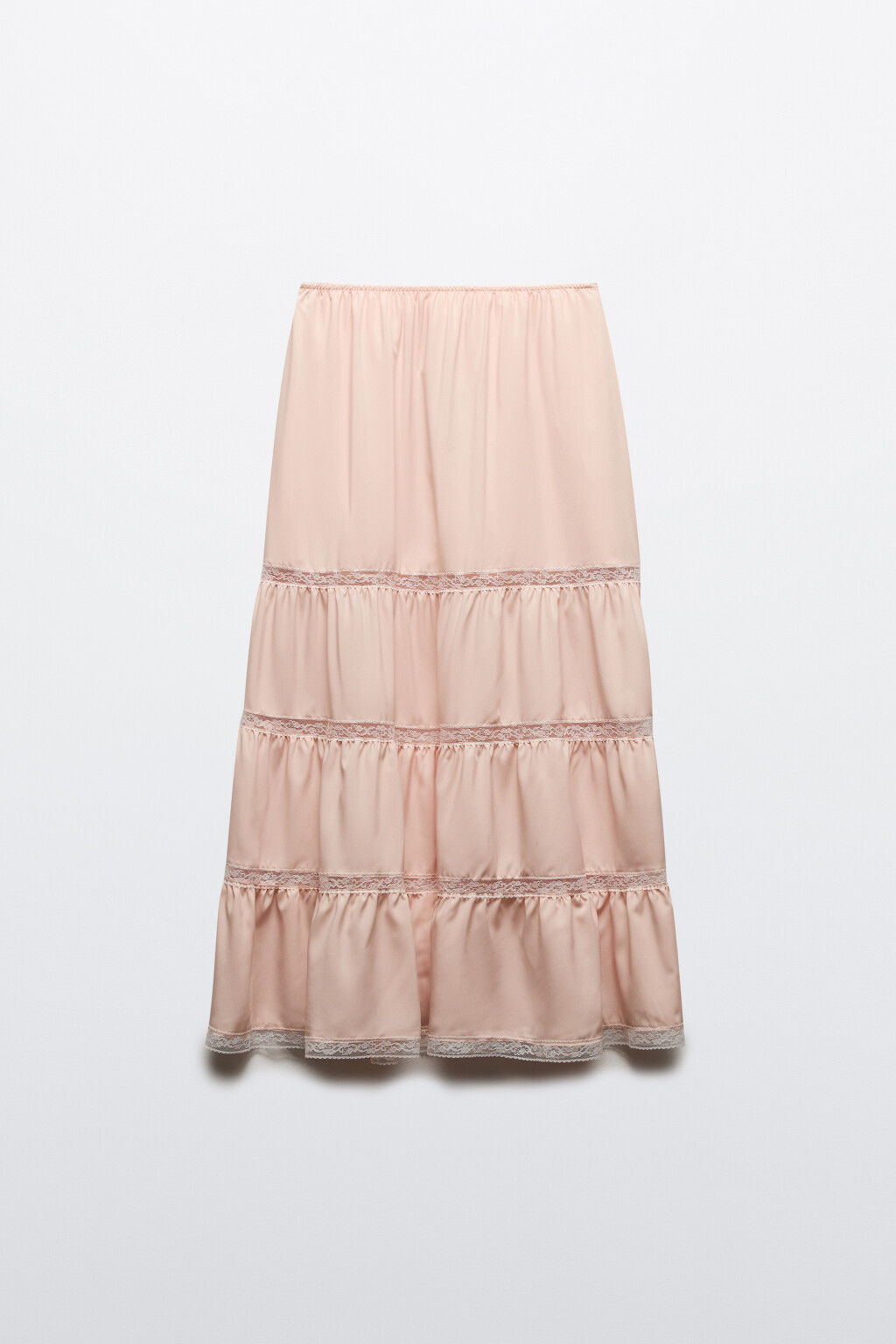 Юбка-трапеция макси с кружевными вставками - цвет розовый - 7