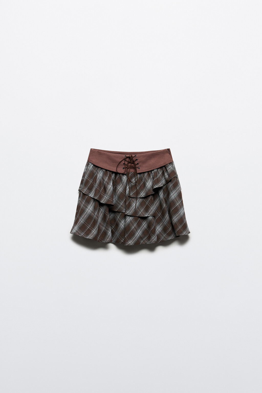 Юбка-шорты с воланами и шнуровкой - цвет коричневый - 7