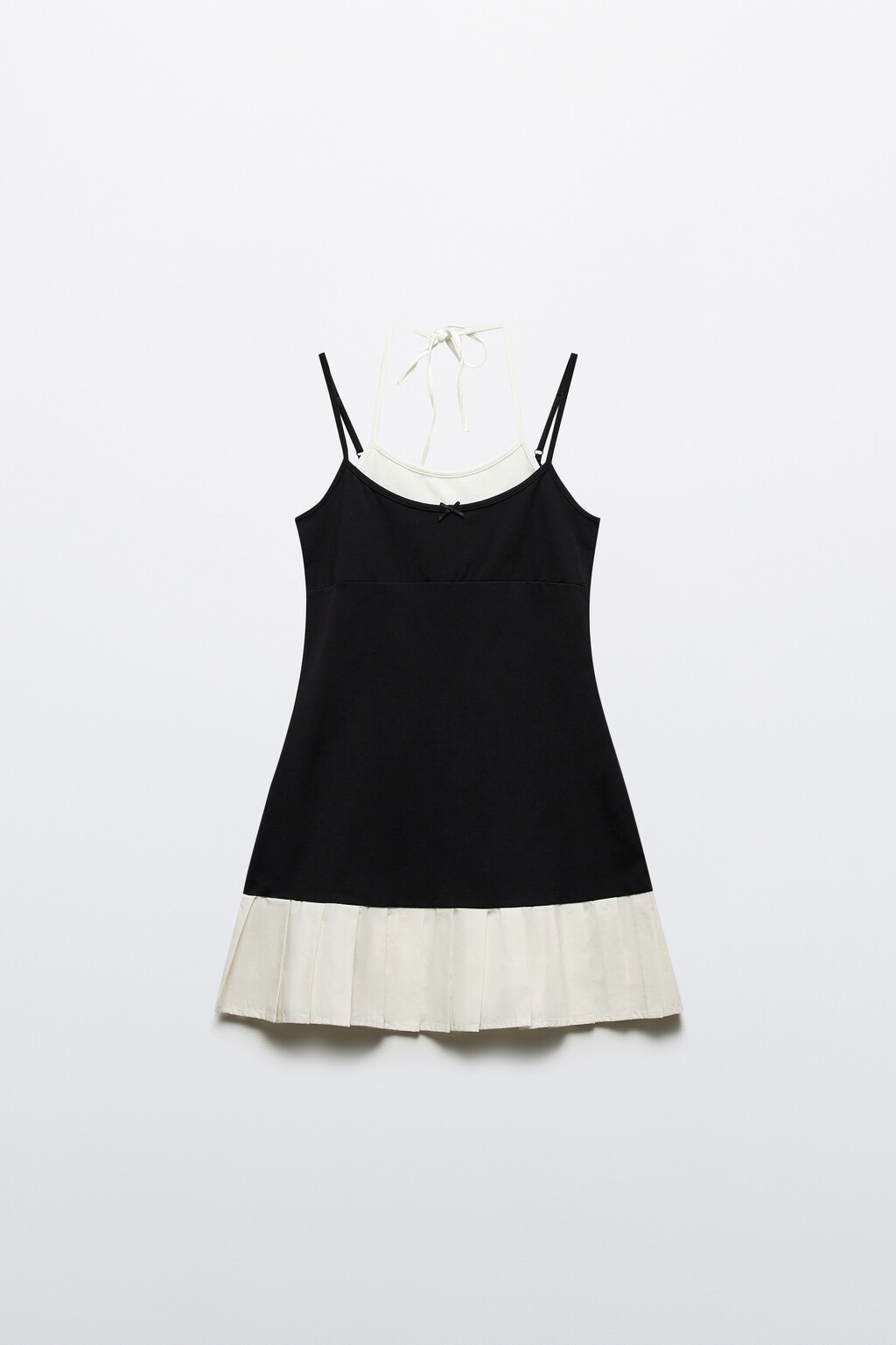 Платье мини хлопковое с двойными бретелями - цвет черный - 7