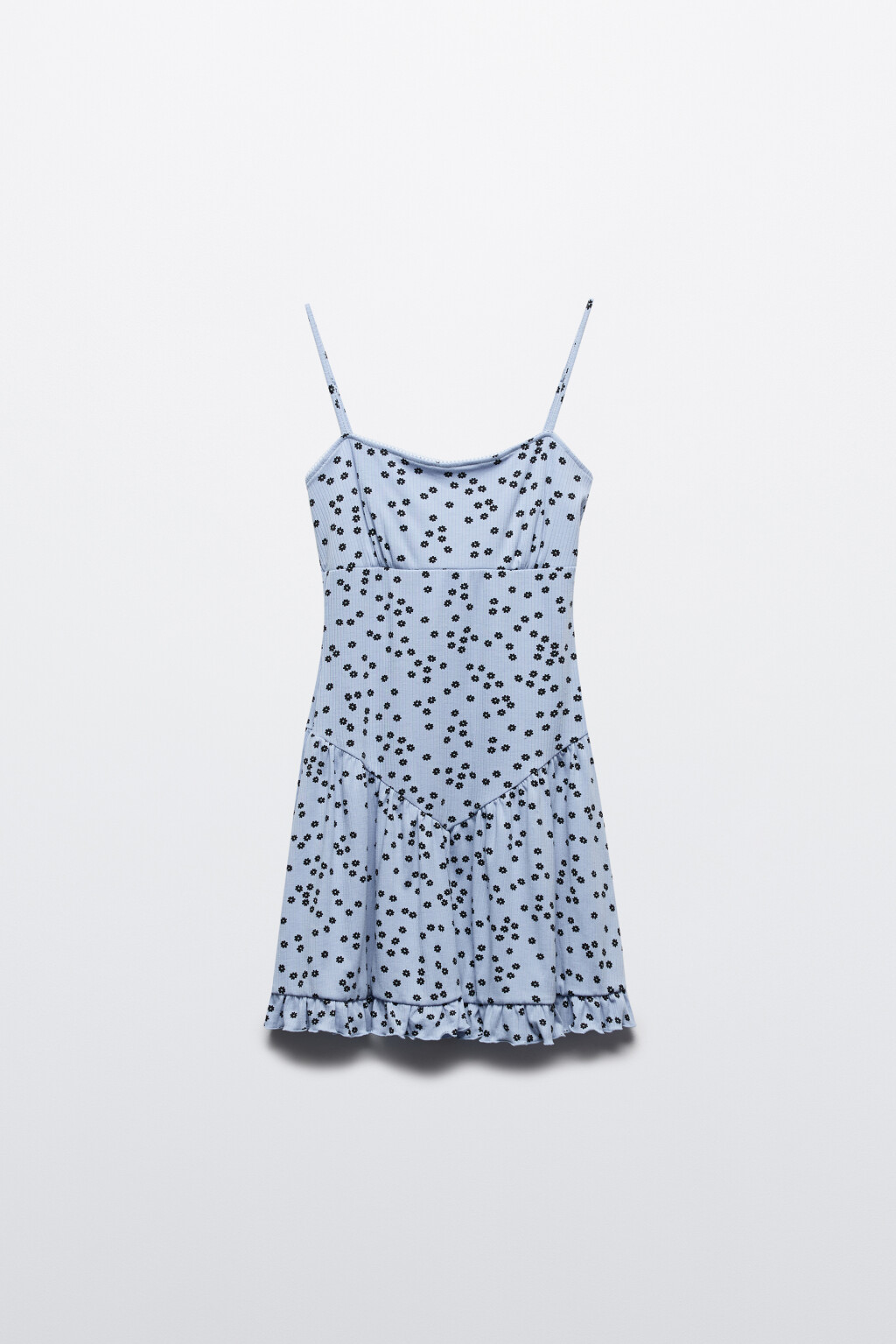 Платье мини трикотажное на бретельках - цвет голубой - 7