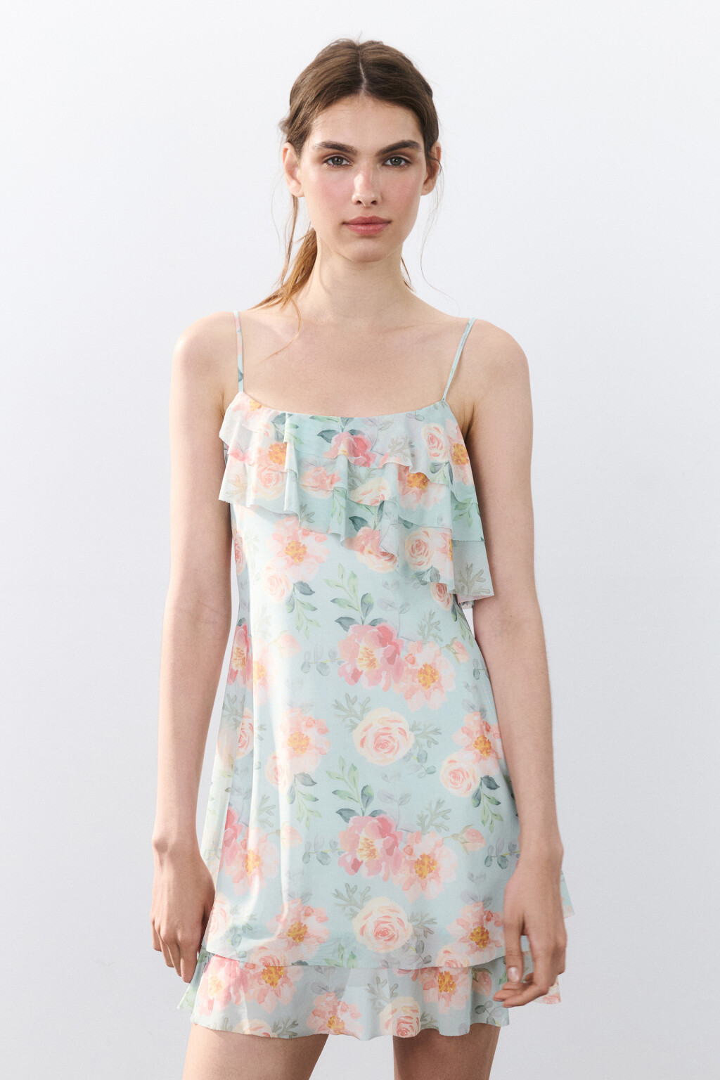 Платье мини с принтом и воланами - цвет мультиколор - 2