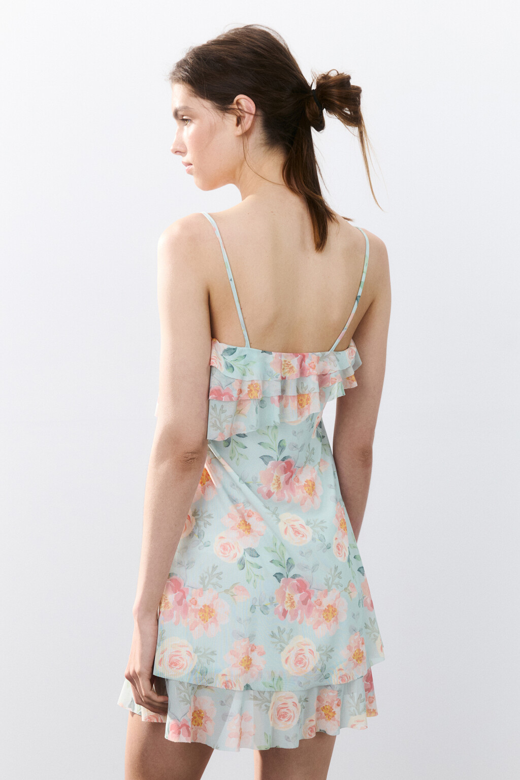 Платье мини с принтом и воланами - цвет мультиколор - 3