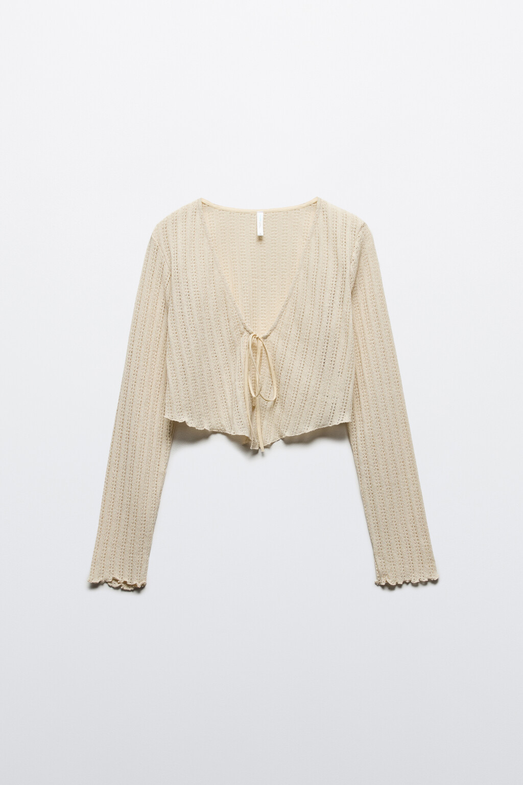 Кардиган укороченный ажурный на завязках - цвет молочный - 6