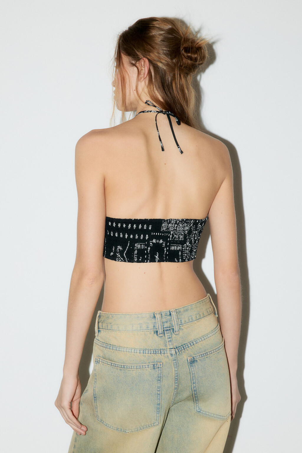 Топ-бандана хлопковый с завязками - цвет черный - 3