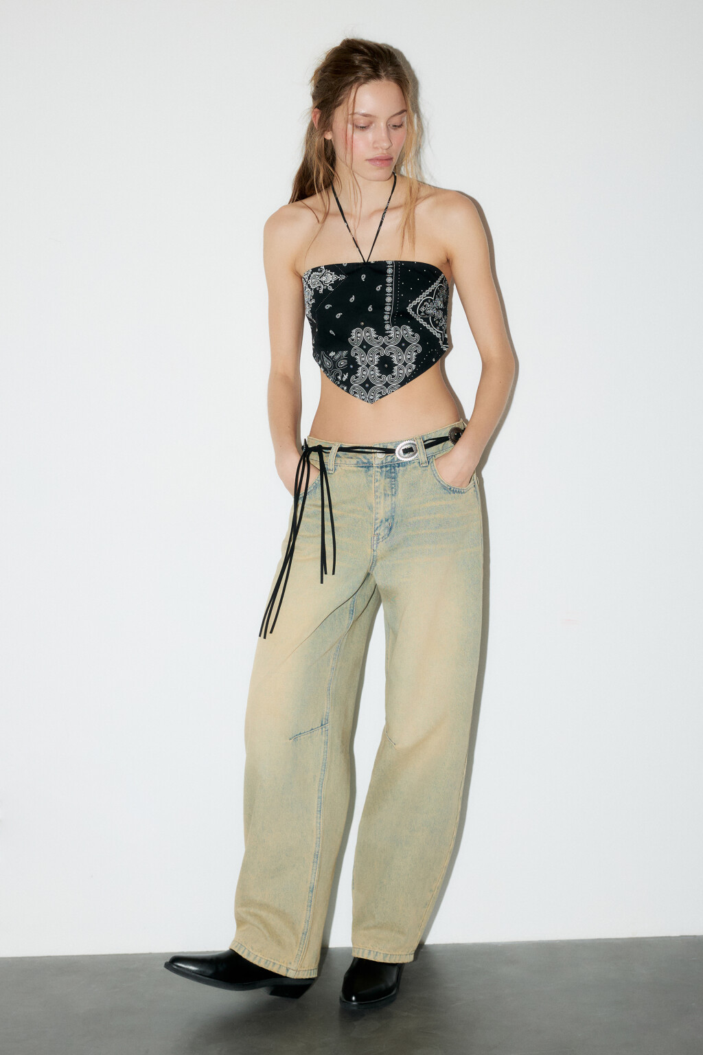 Топ-бандана хлопковый с завязками - цвет черный - 4