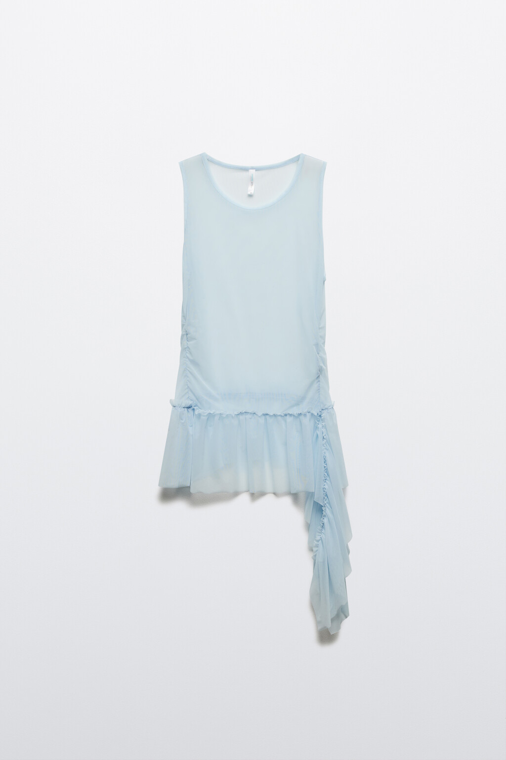 Топ из сетки с асимметричной баской - цвет голубой - 8