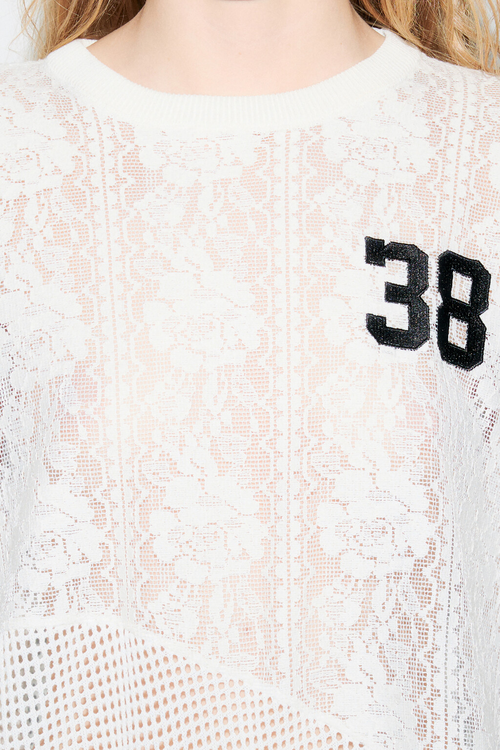 Джемпер oversize ажурный с кружевом - цвет молочный - 7