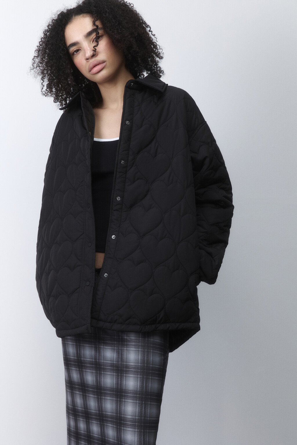 Куртка-рубашка стеганая в сердечко - цвет черный - 1