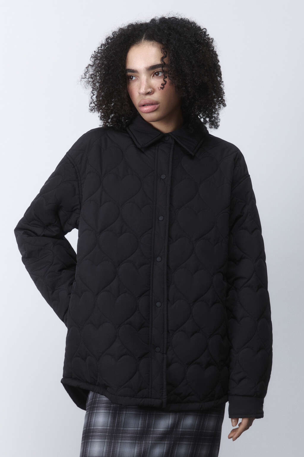 Куртка-рубашка стеганая в сердечко - цвет черный - 2