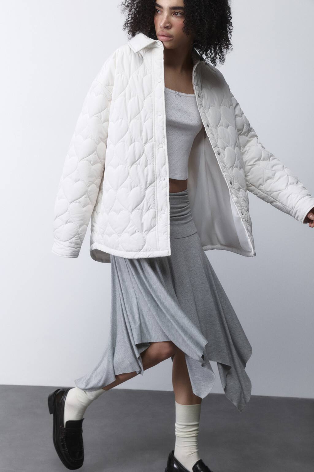 Куртка-рубашка стеганая в сердечко - цвет молочный - 1