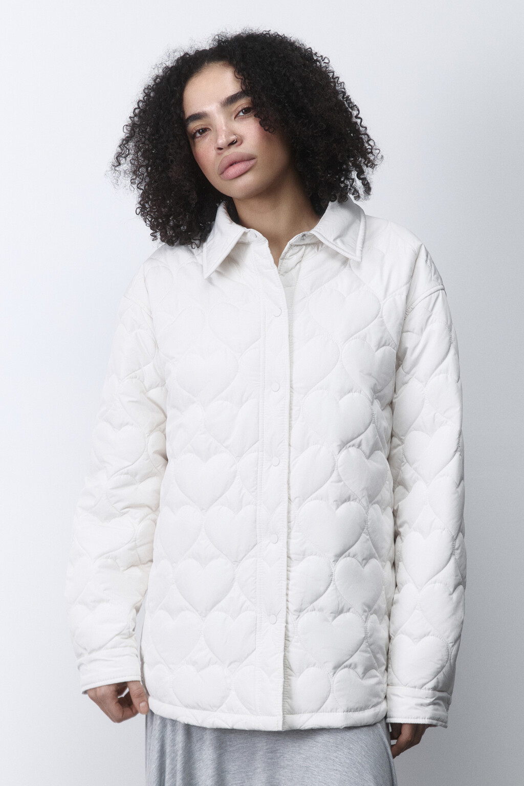 Куртка-рубашка стеганая в сердечко - цвет молочный - 2