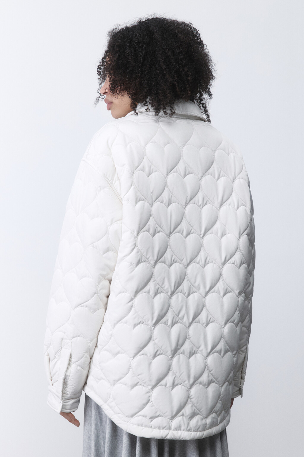 Куртка-рубашка стеганая в сердечко - цвет молочный - 3