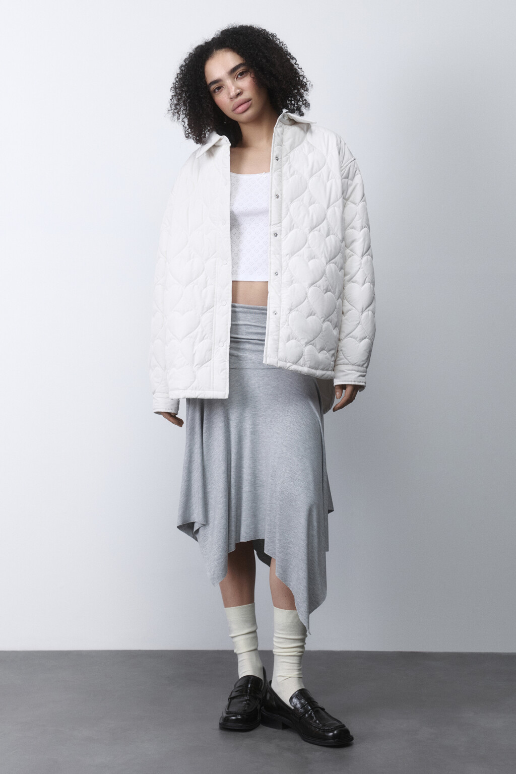 Куртка-рубашка стеганая в сердечко - цвет молочный - 4