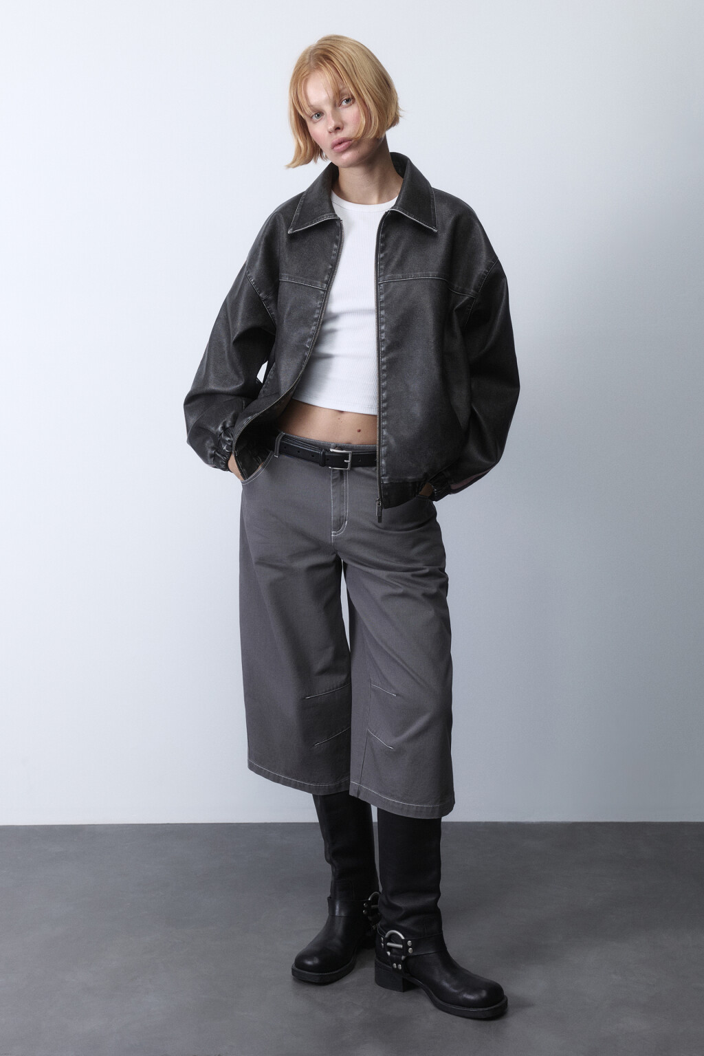 Куртка из искусственной кожи с состаренным эффектом - цвет черный - 4